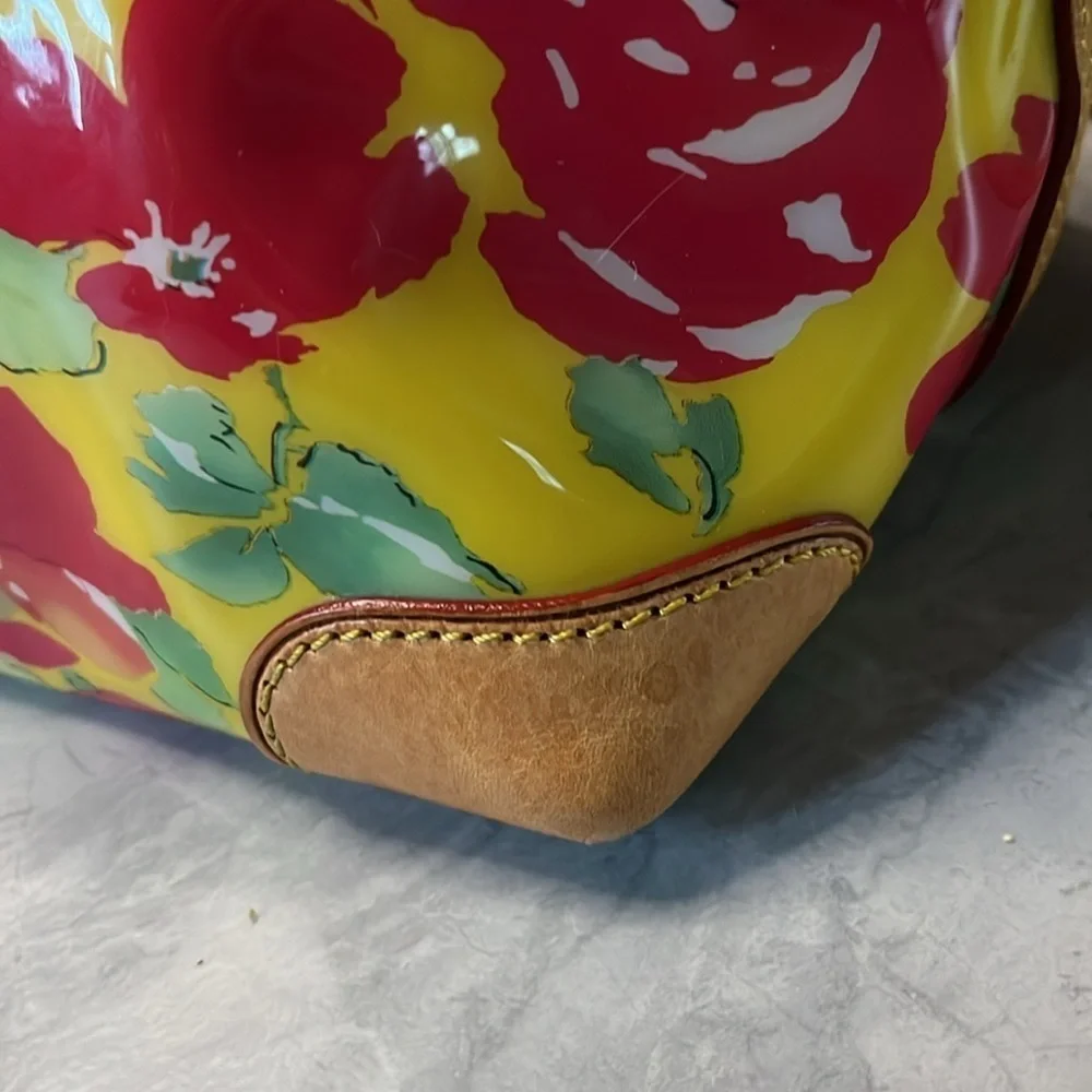 Dooney Bourke  Satchel Crossbody  shoulder Bag  vinyl coated floral/leather EUC